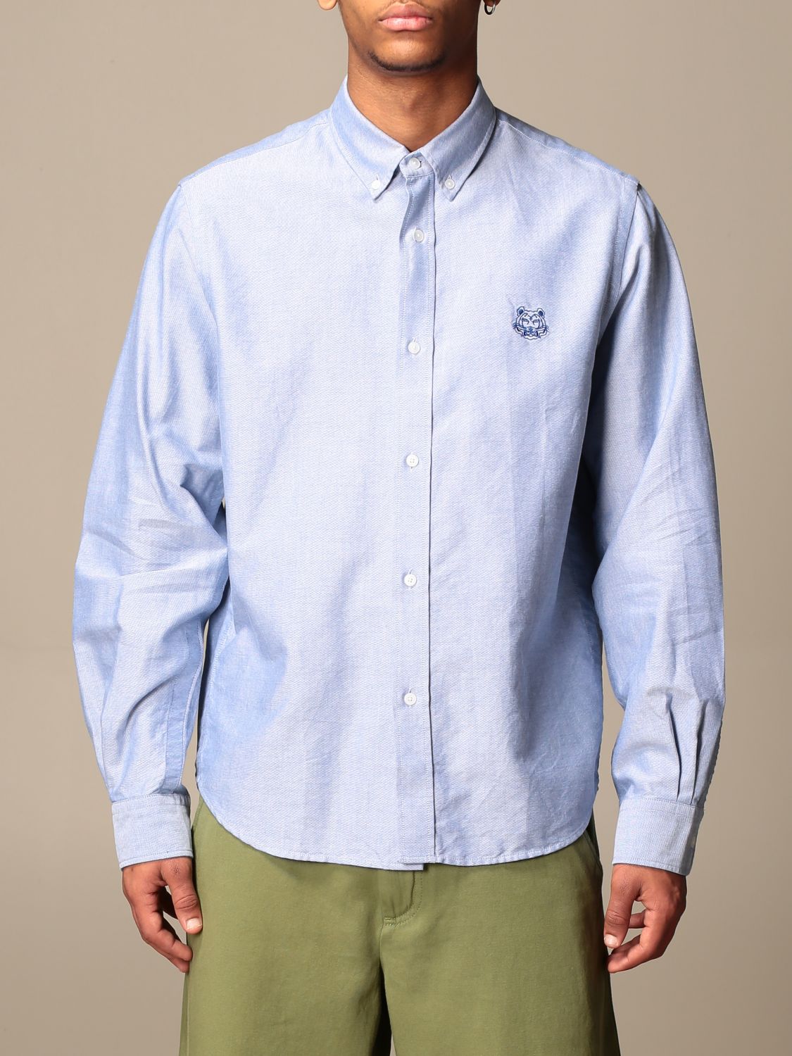 KENZO: basic cotton shirt - Blue 1 | Shirt Kenzo PFB55CH4001LD GIGLIO.COM