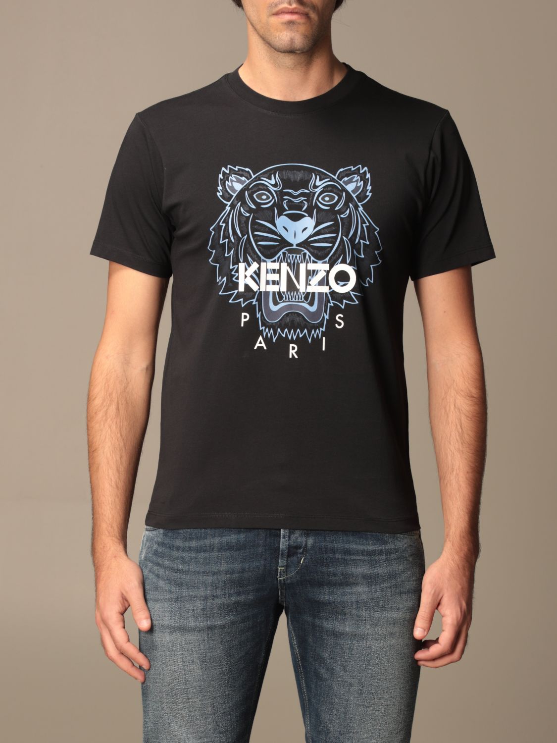 KENZO: cotton T-shirt with Tiger Paris logo - Black