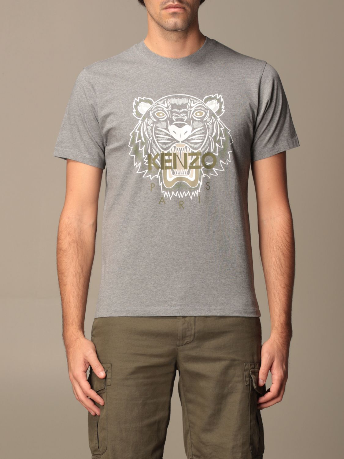 KENZO: cotton with Tiger Paris logo - Grey | Kenzo t-shirt PFB55TS0204YA online on GIGLIO.COM