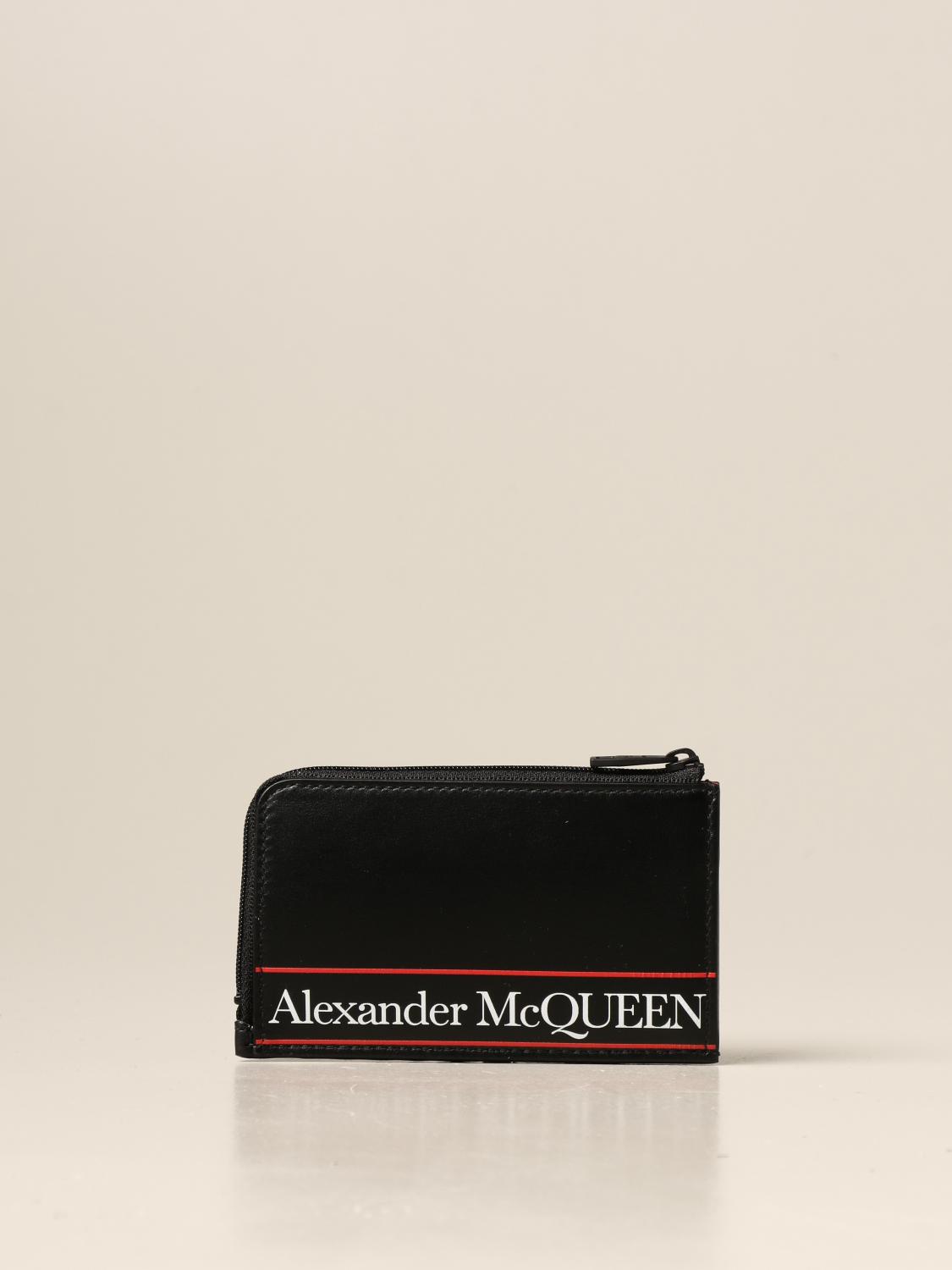 ALEXANDER MCQUEEN credit card holder in leather with logo Black