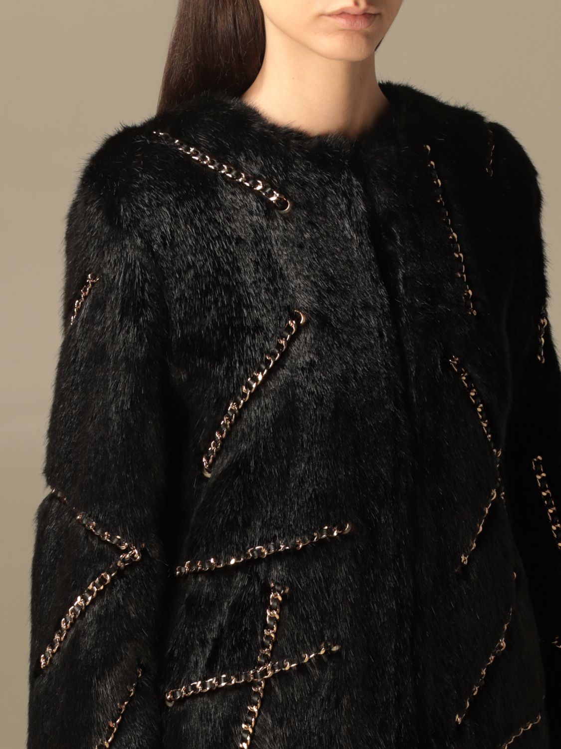 Pelliccia Boutique Moschino: Cappotto Moschino in pelliccia sintetica con catene nero 5