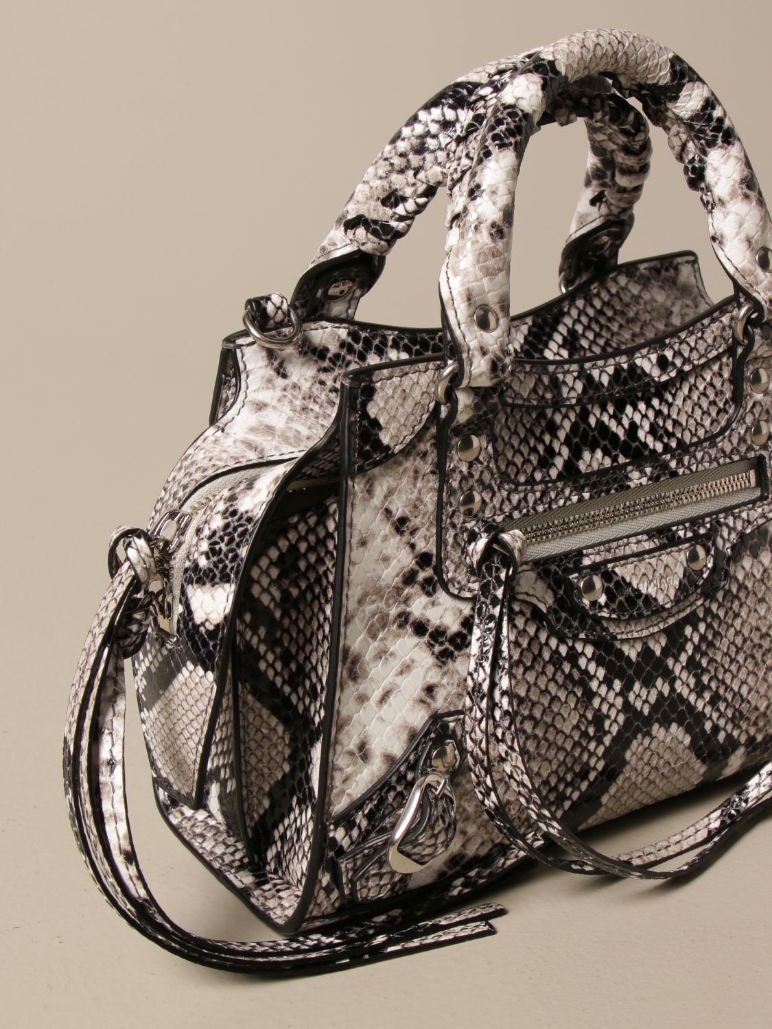 Balenciaga Black Snakeskin Embossed Leather Neo Classic Mini City Bag