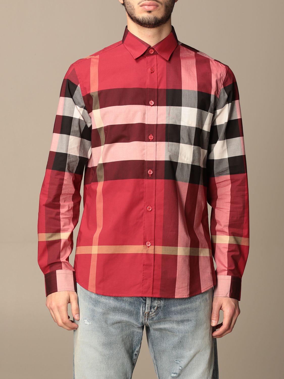BURBERRY: Camisa para hombre, Rojo | Camisa Burberry 8019879 en línea en  