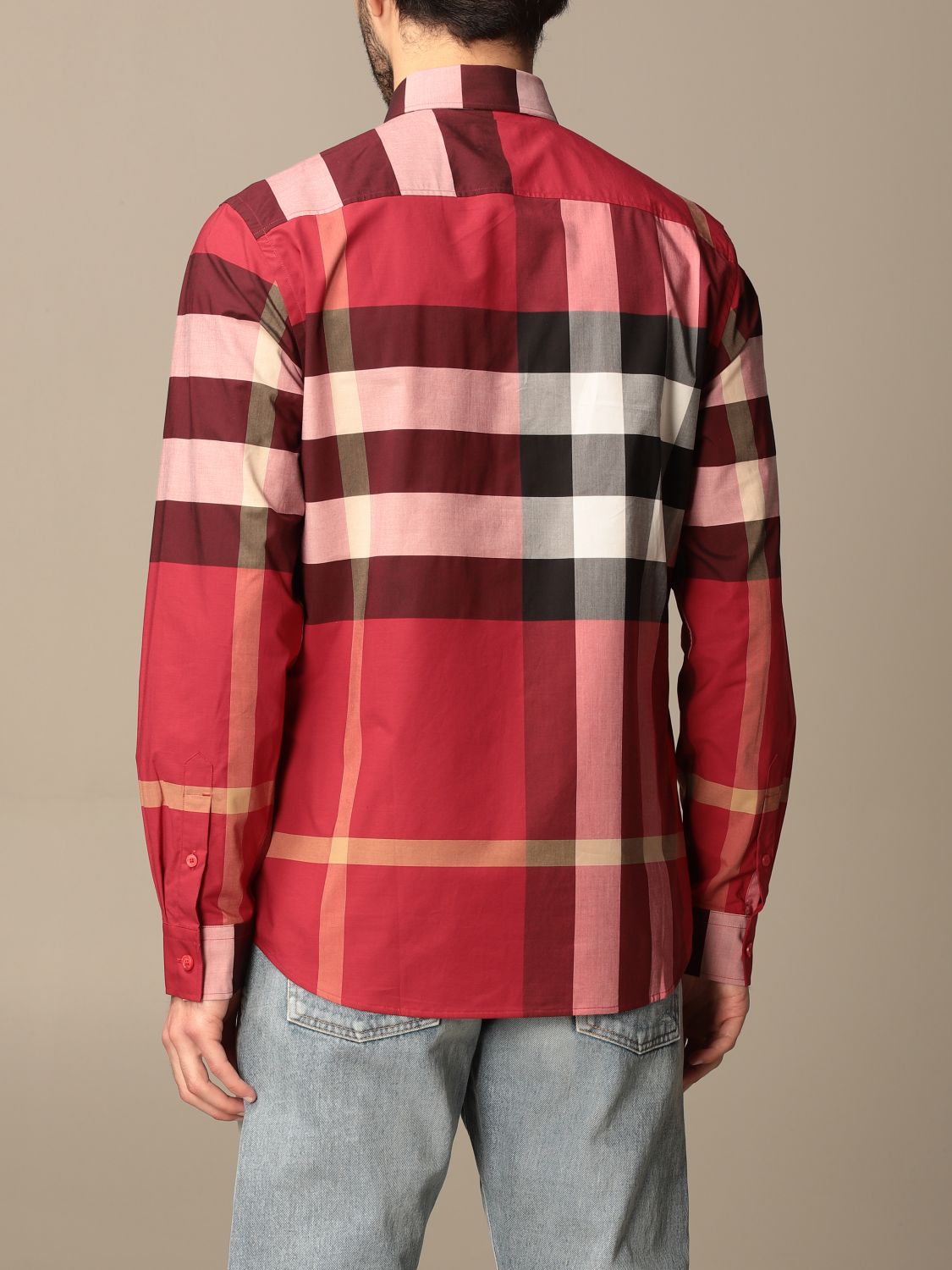 BURBERRY: shirt in stretch cotton poplin with tartan motif | Shirt ...