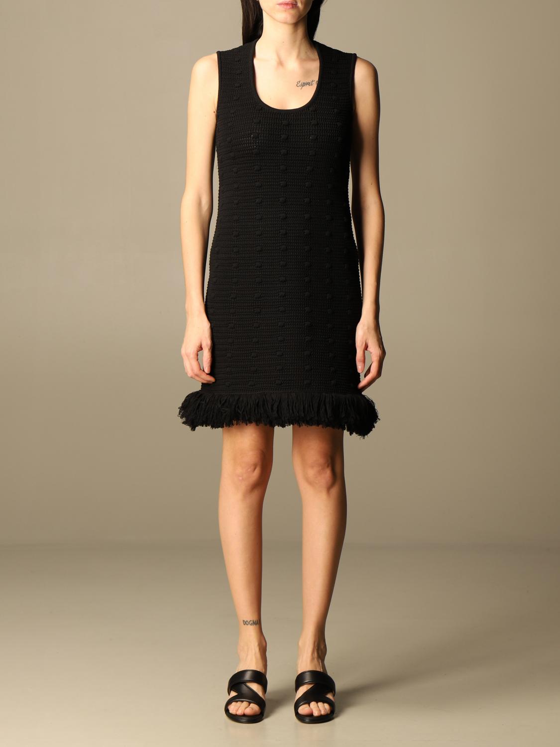 BOTTEGA short dress in mesh and compact cotton with pompon