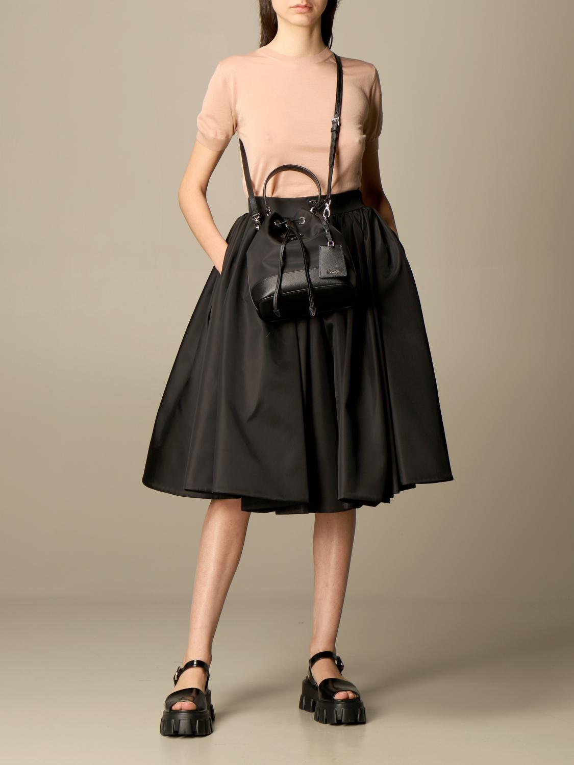 prada nylon bucket bag outfit