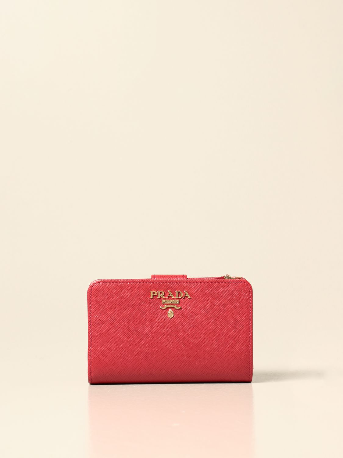 PRADA: continental wallet in saffiano leather - Coral | Prada wallet 1ML225  QWA online on 