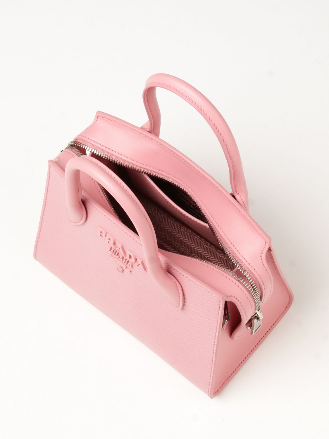 PRADA: bag in saffiano leather with logo - Pink  Prada handbag 1BA269VNOO  2ERX online at