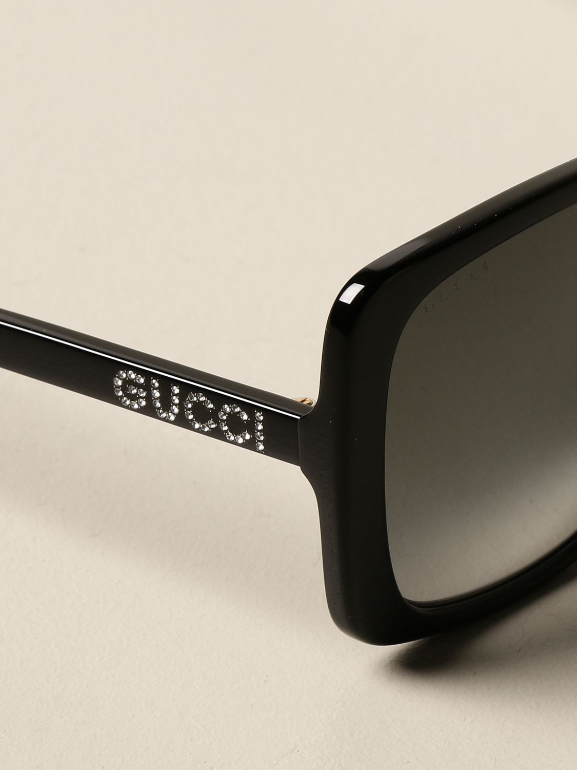 太阳镜 Gucci: Gucci 水钻Logo醋酸纤维太阳镜 黑色 4