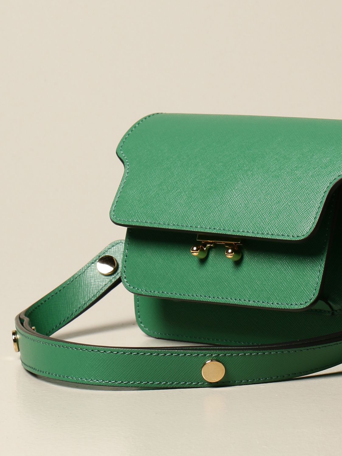 MARNI: Trunk shoulder bag in saffiano leather - Emerald | Marni