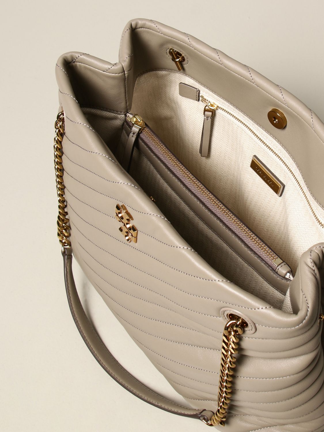 TORY BURCH: Kira bag in quilted leather - Grey Burch tote bags 56757 online GIGLIO.COM