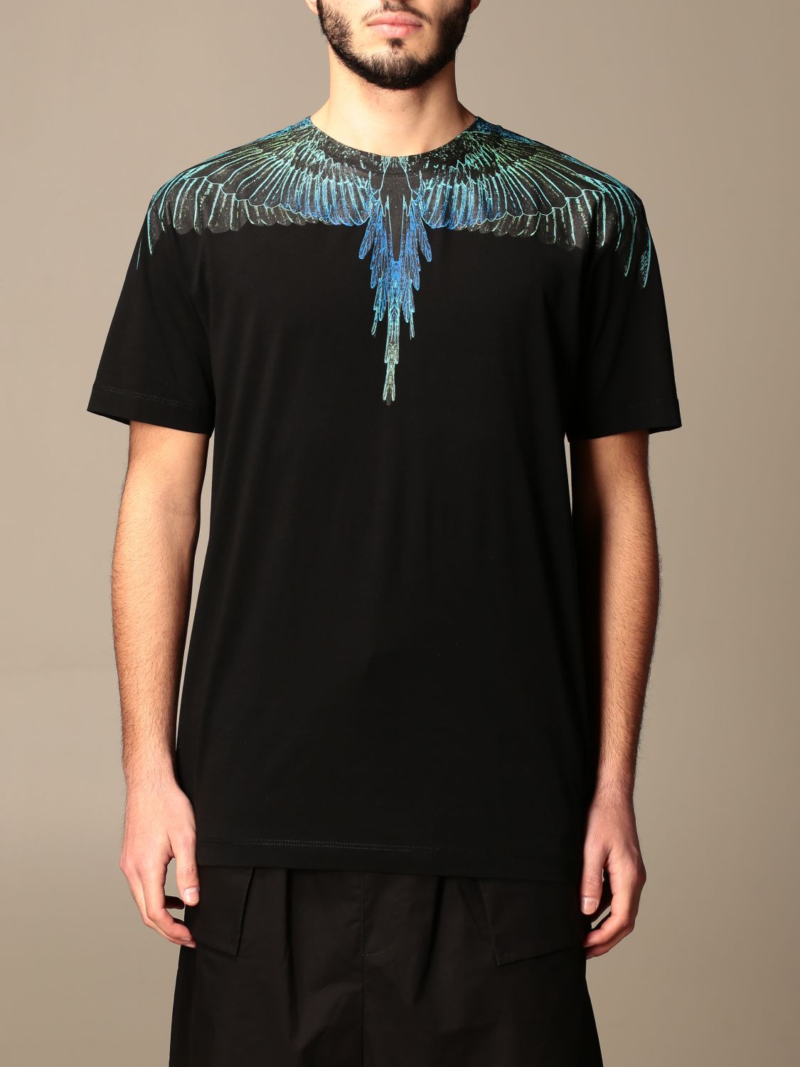 Indvandring fast gas MARCELO BURLON: cotton T-shirt with bird feathers | T-Shirt Marcelo Burlon  Men Black 1 | T-Shirt Marcelo Burlon CMAA018R21JER001 GIGLIO.COM