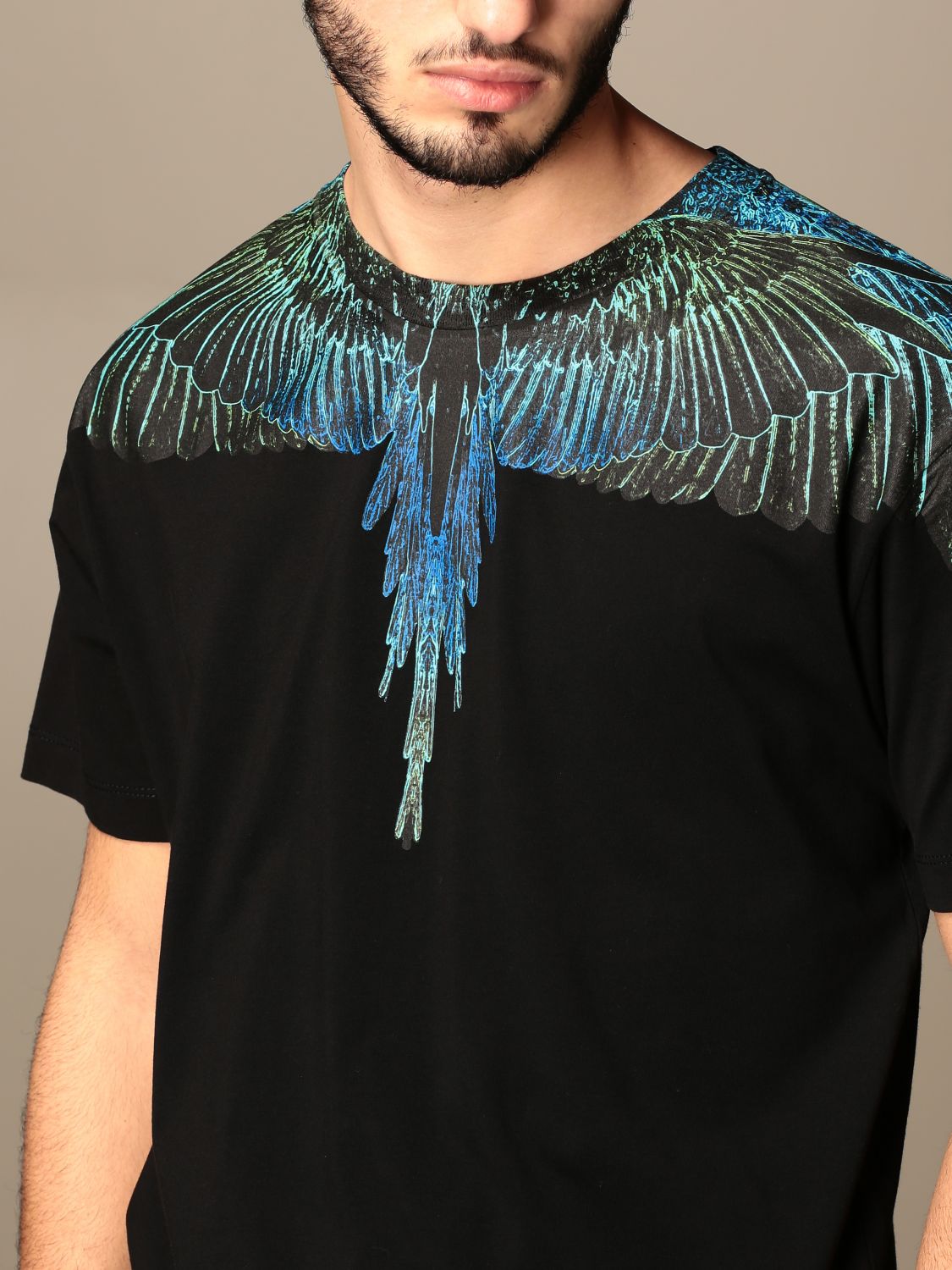 MARCELO BURLON: with bird feathers | T-Shirt Marcelo Burlon Men Black 1 | T-Shirt Marcelo Burlon CMAA018R21JER001 GIGLIO.COM