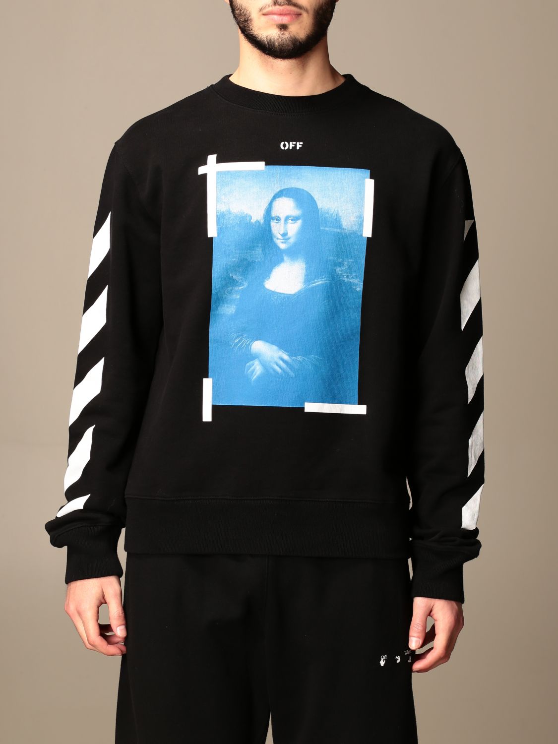Off OFF-WHITE: in sweatshirt Black Off-White cotton with crewneck at - online print sweatshirt | White OMBA025R21FLE003