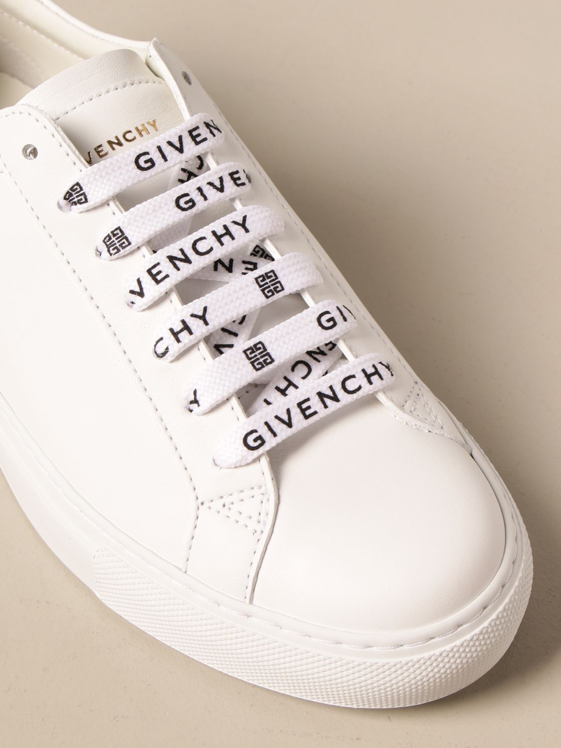 GIVENCHY: lace-up sneakers in leather with logoed laces | Sneakers Givenchy  Women White | Sneakers Givenchy BE0003E0GC Giglio EN