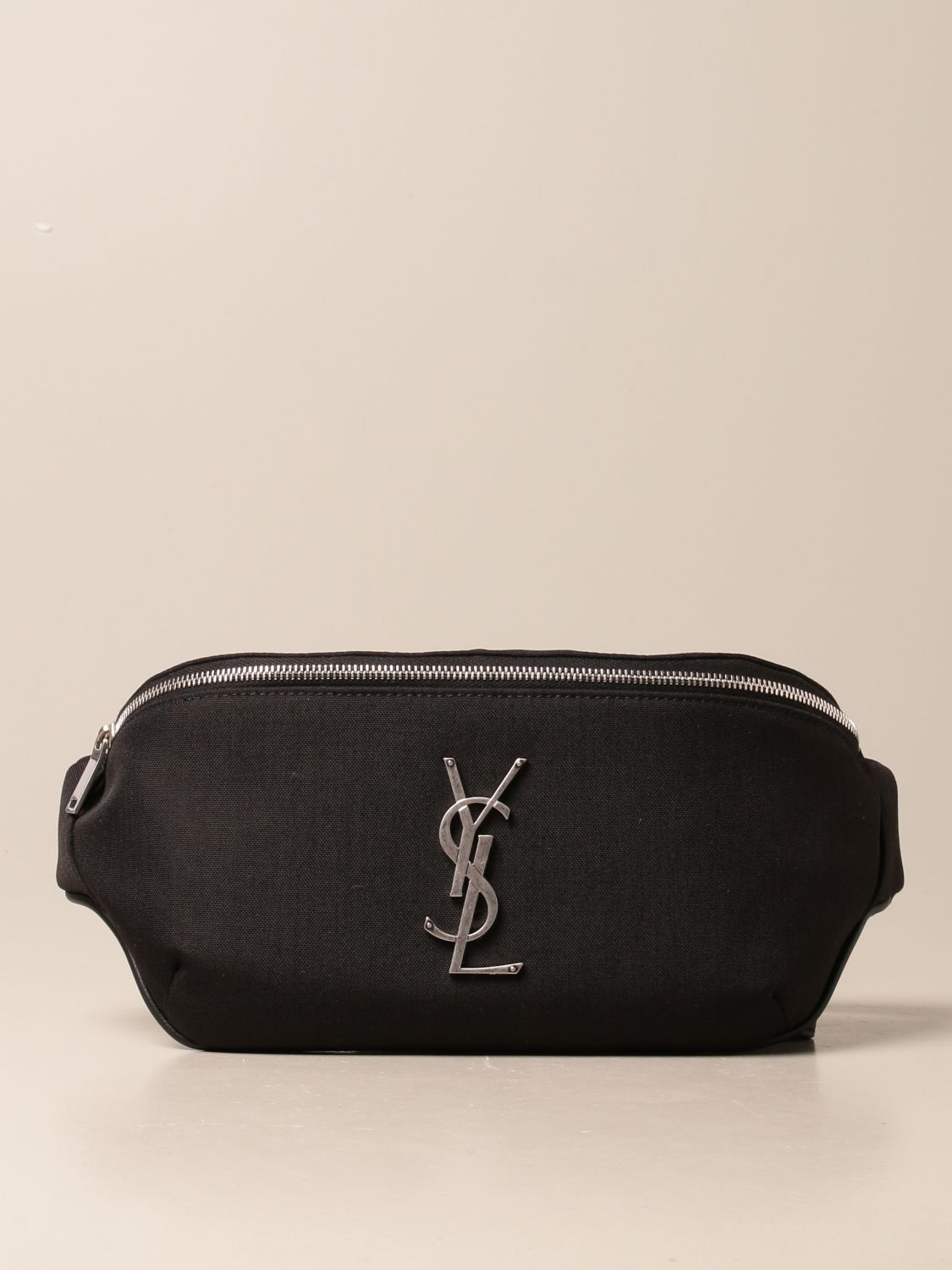 SAINT LAURENT: belt bag in canvas with logo - Black | Saint 