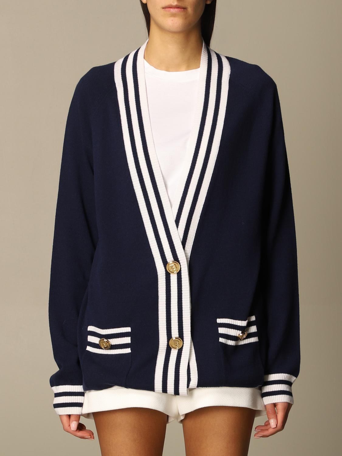 Balmain striped monogram knit hoodie –