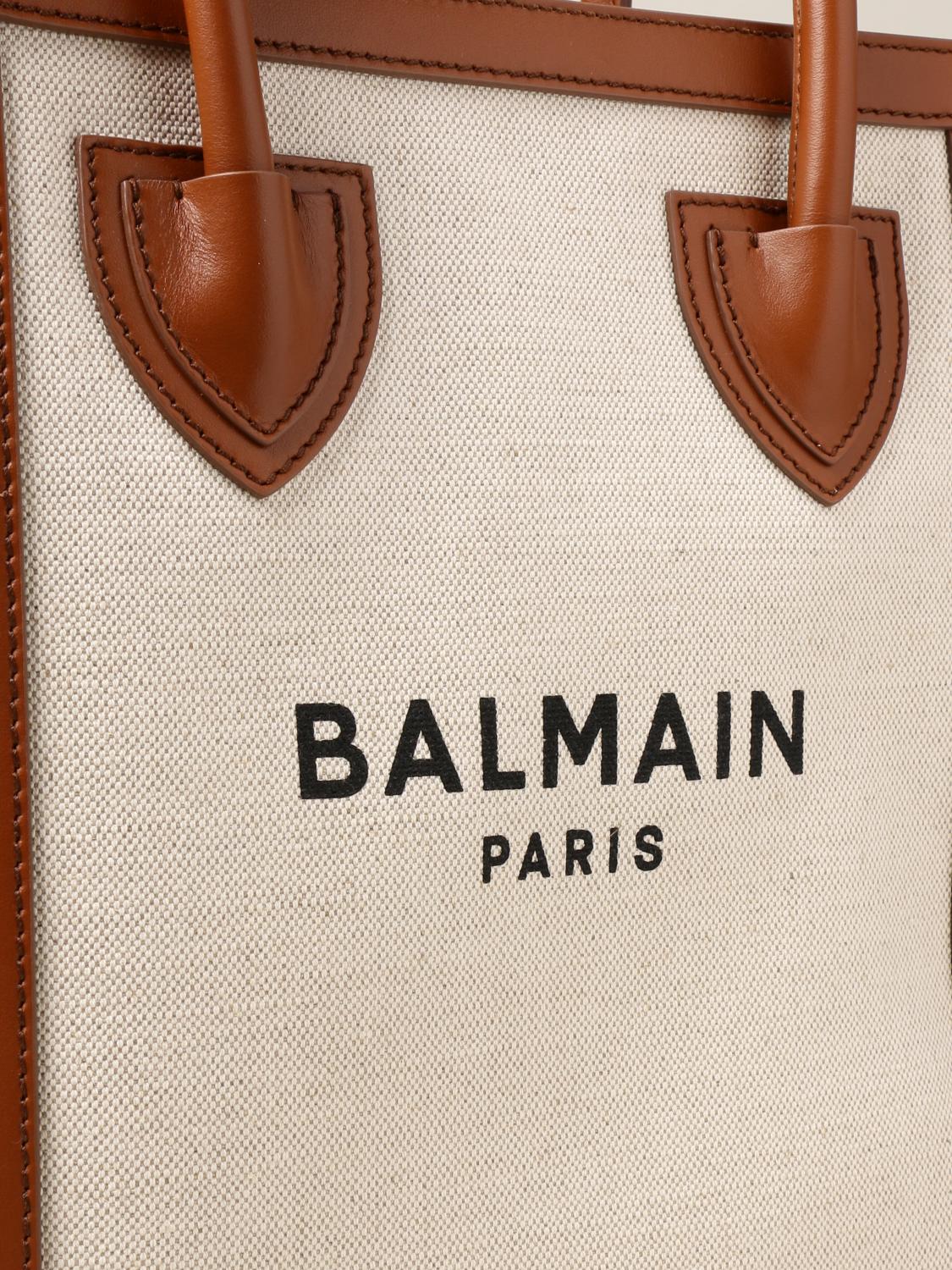 BALMAIN: Borsa B-Army 26 In Tela E Pelle - Naturale | Borsa A Mano ...