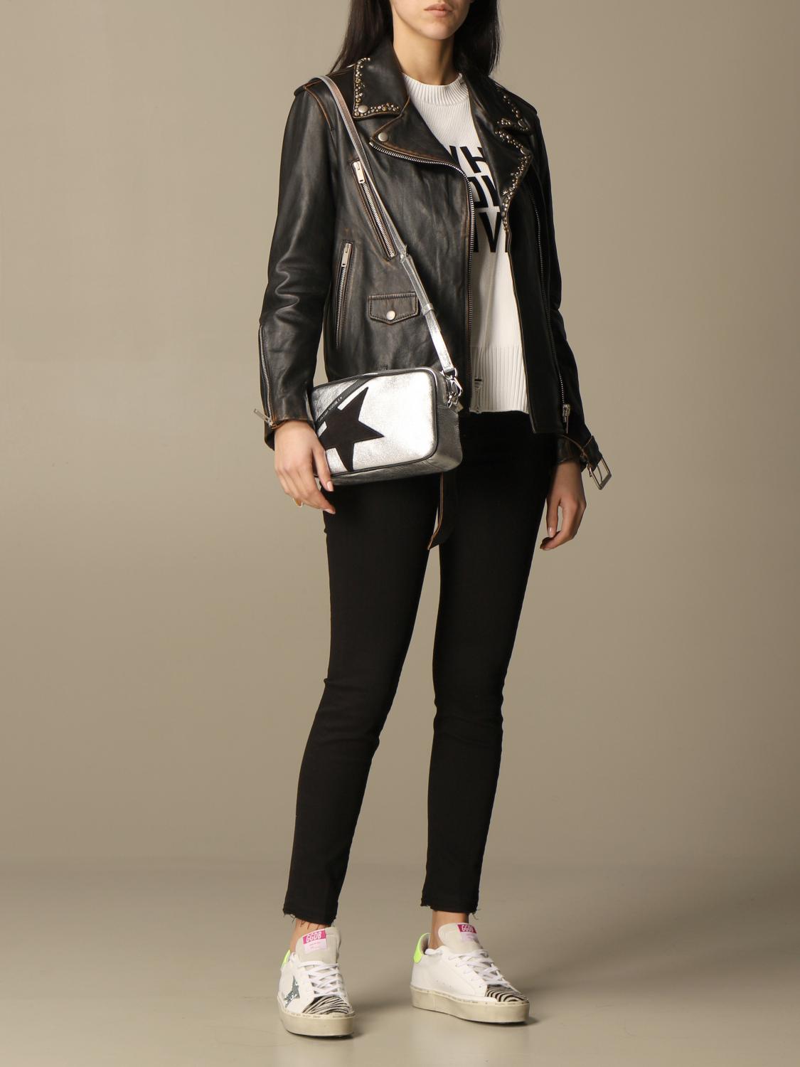 GOLDEN GOOSE Star bag in laminated leather Silver Crossbody Bags
