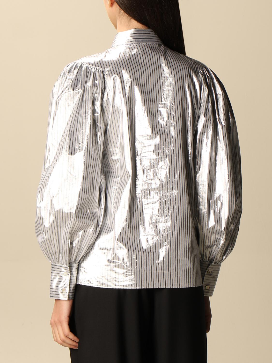 LES COYOTES DE PARIS: shirt in laminated striped silk - Silver