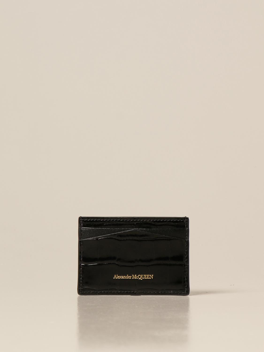ALEXANDER MCQUEEN: Porta carte di credito in pelle con stampa cocco - Nero  | Portafoglio Alexander Mcqueen 632038 1JMFG GIGLIO.COM