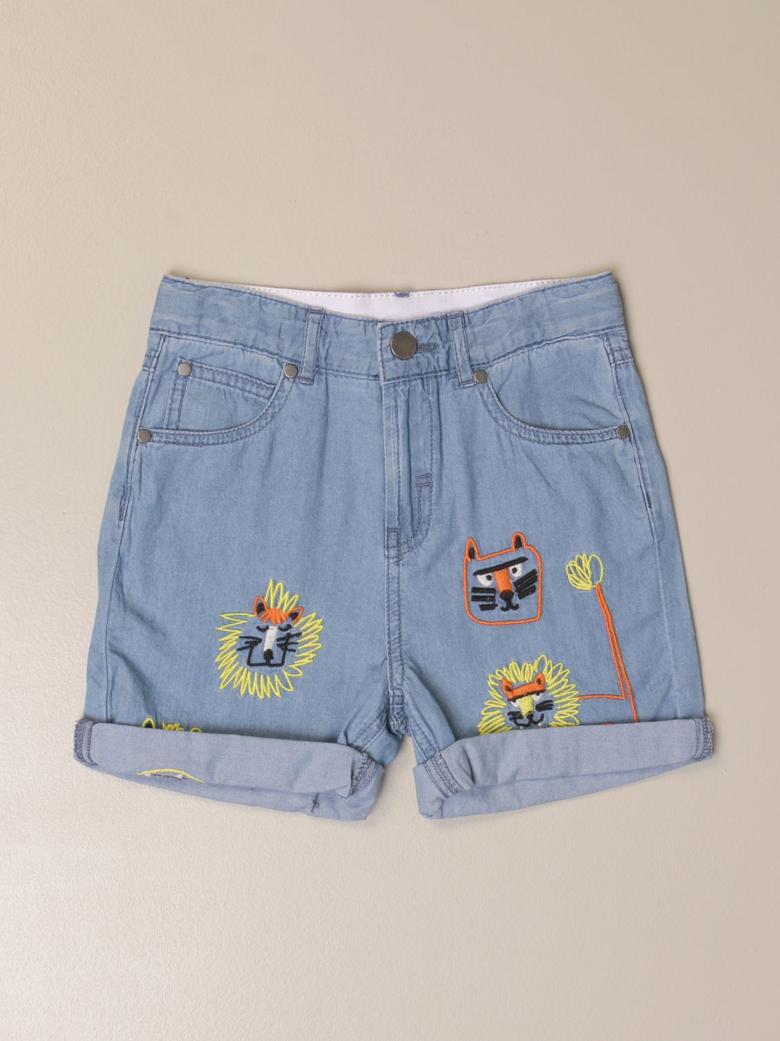 STELLA MCCARTNEY: denim shorts with animal embroidery - Blue | Stella  Mccartney shorts 602315 SQK16 online on 