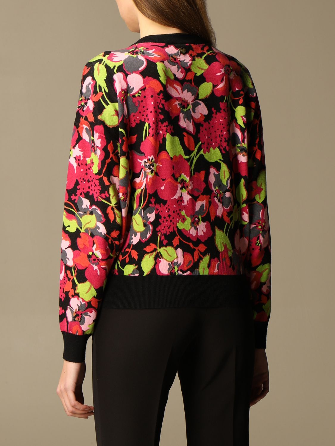 Twin-set crewneck sweater with floral pattern