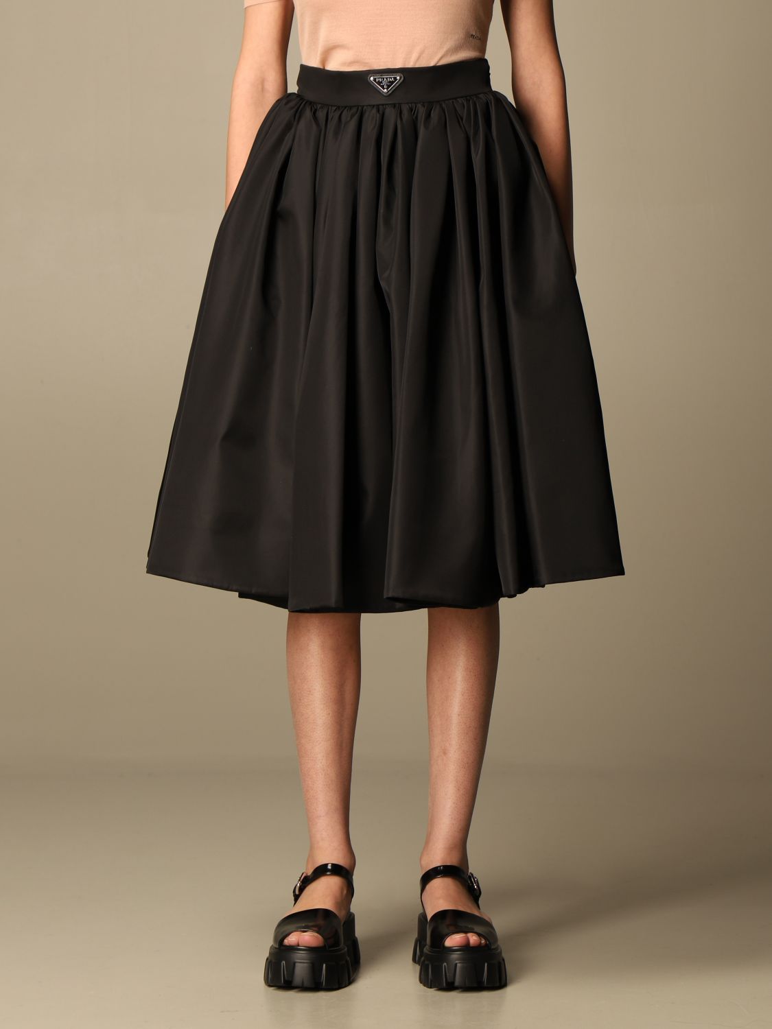 PRADA: wide skirt in re-nylon gabardine - Black | Prada skirt 