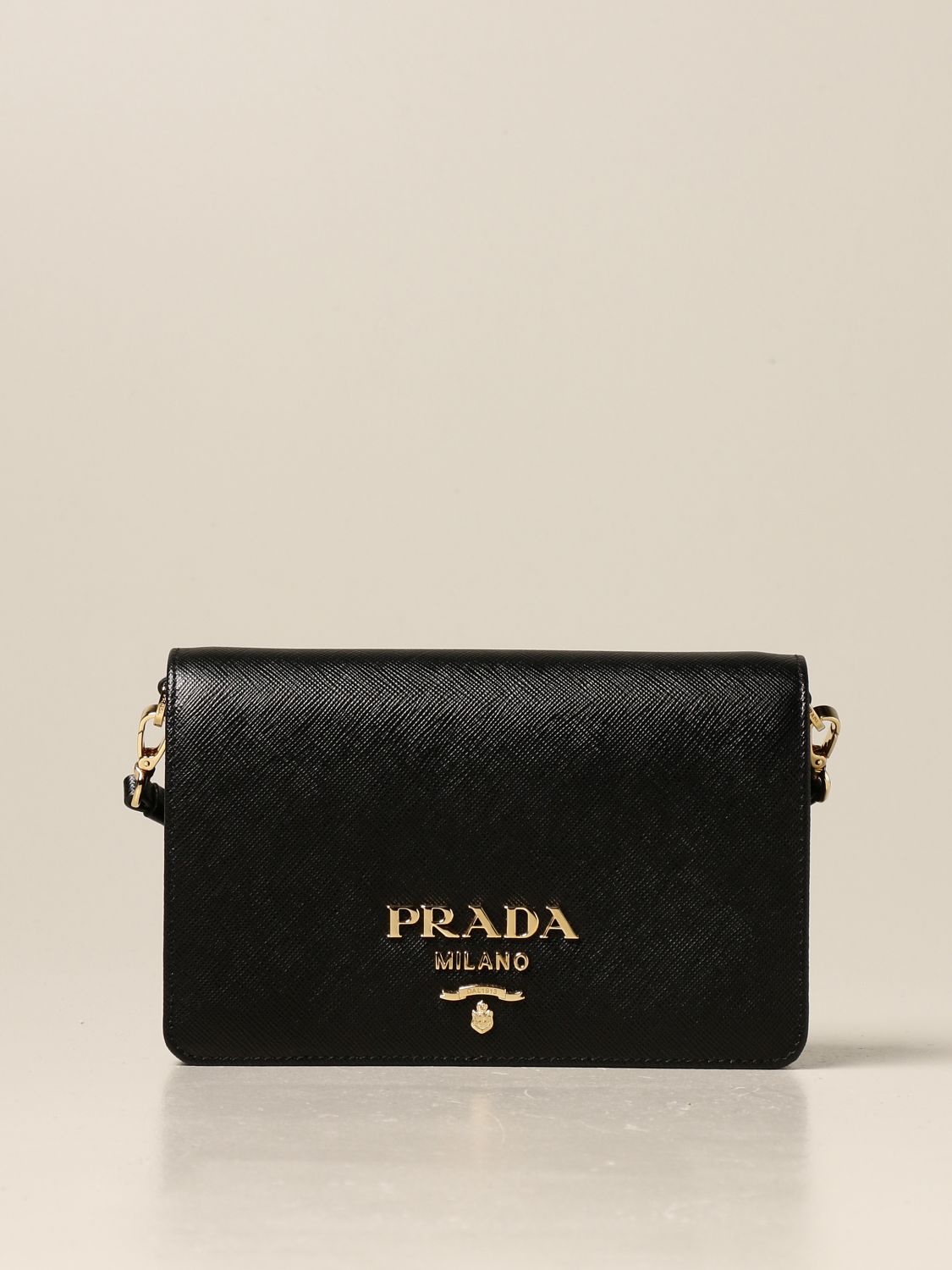 PRADA: crossbody bag in saffiano leather - Black | Prada crossbody bags  1BP019 NZV online on 