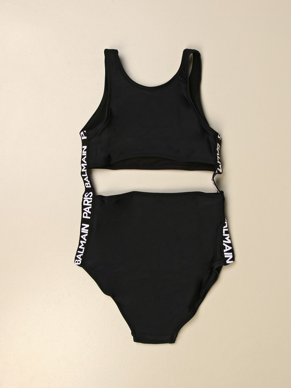 BALMAIN: one-piece swimsuit with logoed bands | Balmain Kids Black | Swimsuit Balmain 6M0029 MX400 GIGLIO.COM
