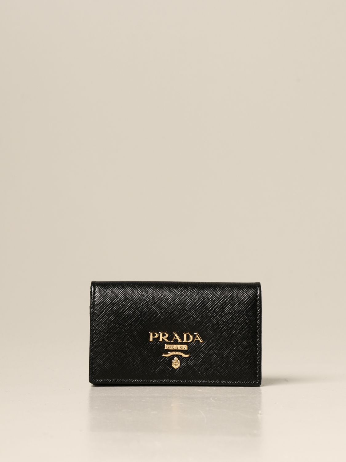 Prada Card Holder Saffiano Leather Black in Calfskin - US