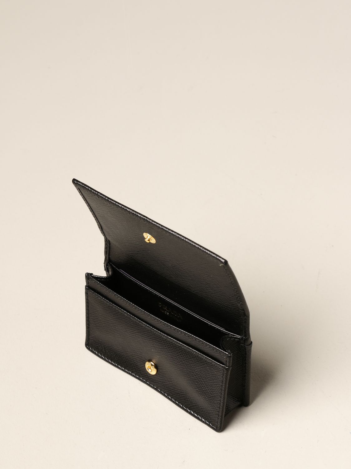 Prada Octagon Print Saffiano Credit Card Wallet In Black
