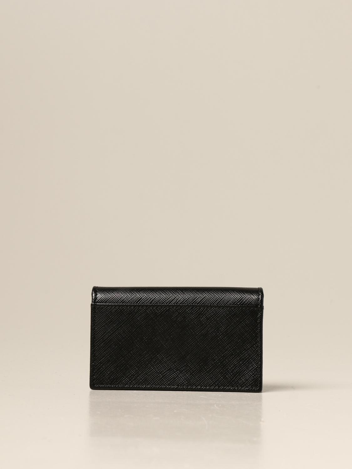 PRADA card holder in saffiano leather with lettering logo Black
