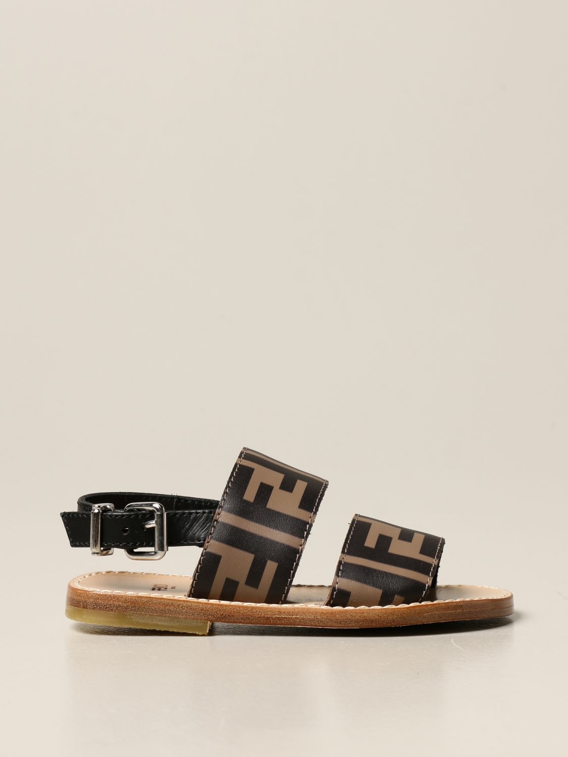 FENDI: leather sandal with FF monogram 