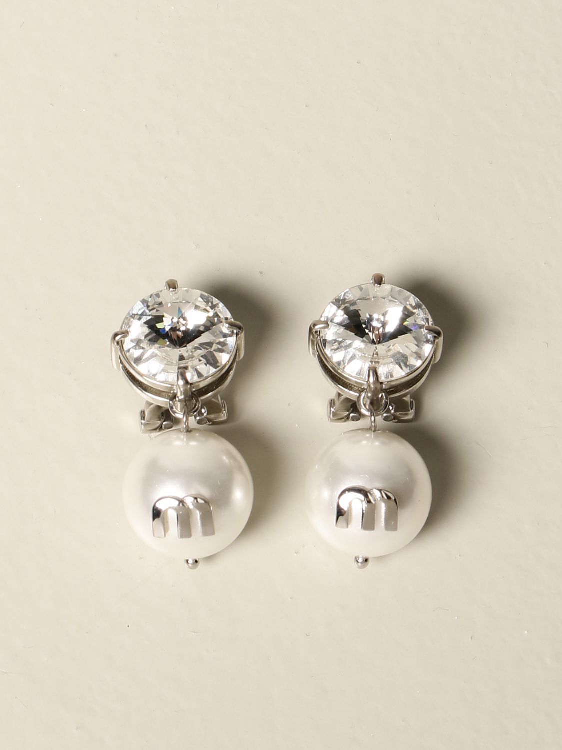 MIU MIU: earrings with crystal pearls and logo | Jewel Miu Miu Women