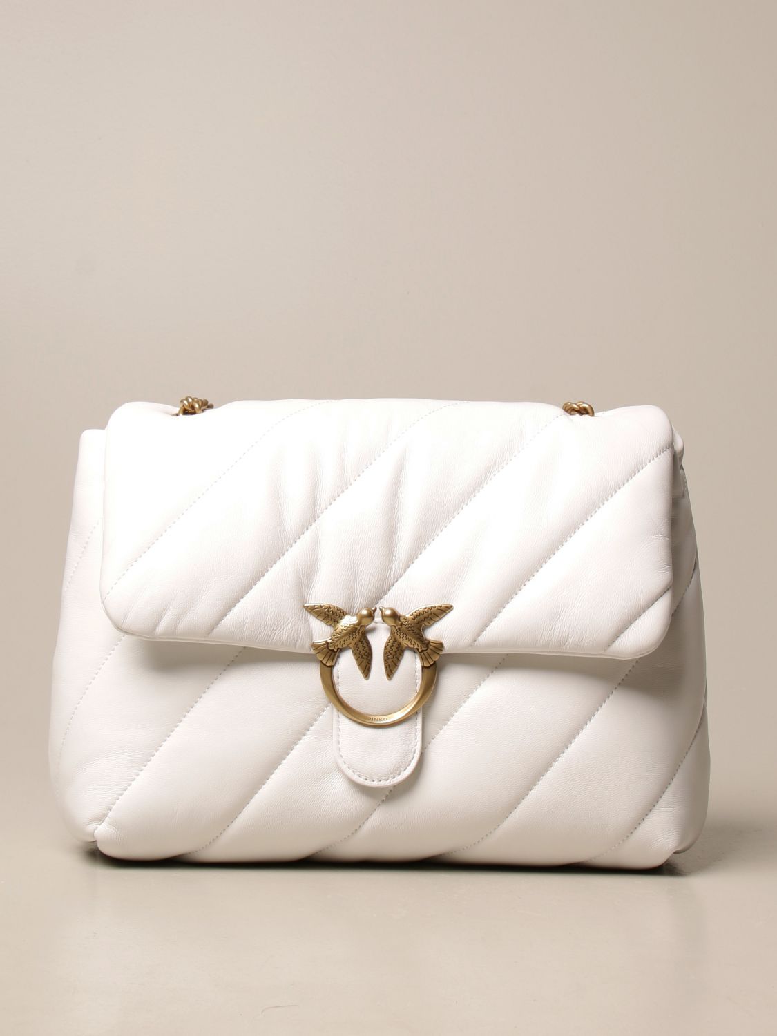 PINKO: Love big Puff bags maxi Love Birds in quilted nappa - White