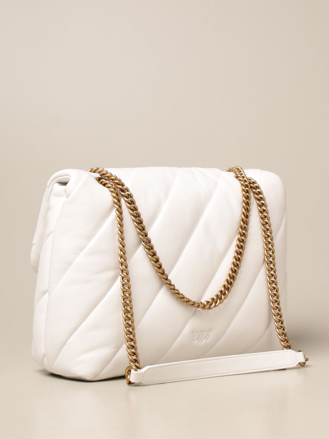 PINKO: Love big Puff bags maxi Love Birds in quilted nappa - White ...