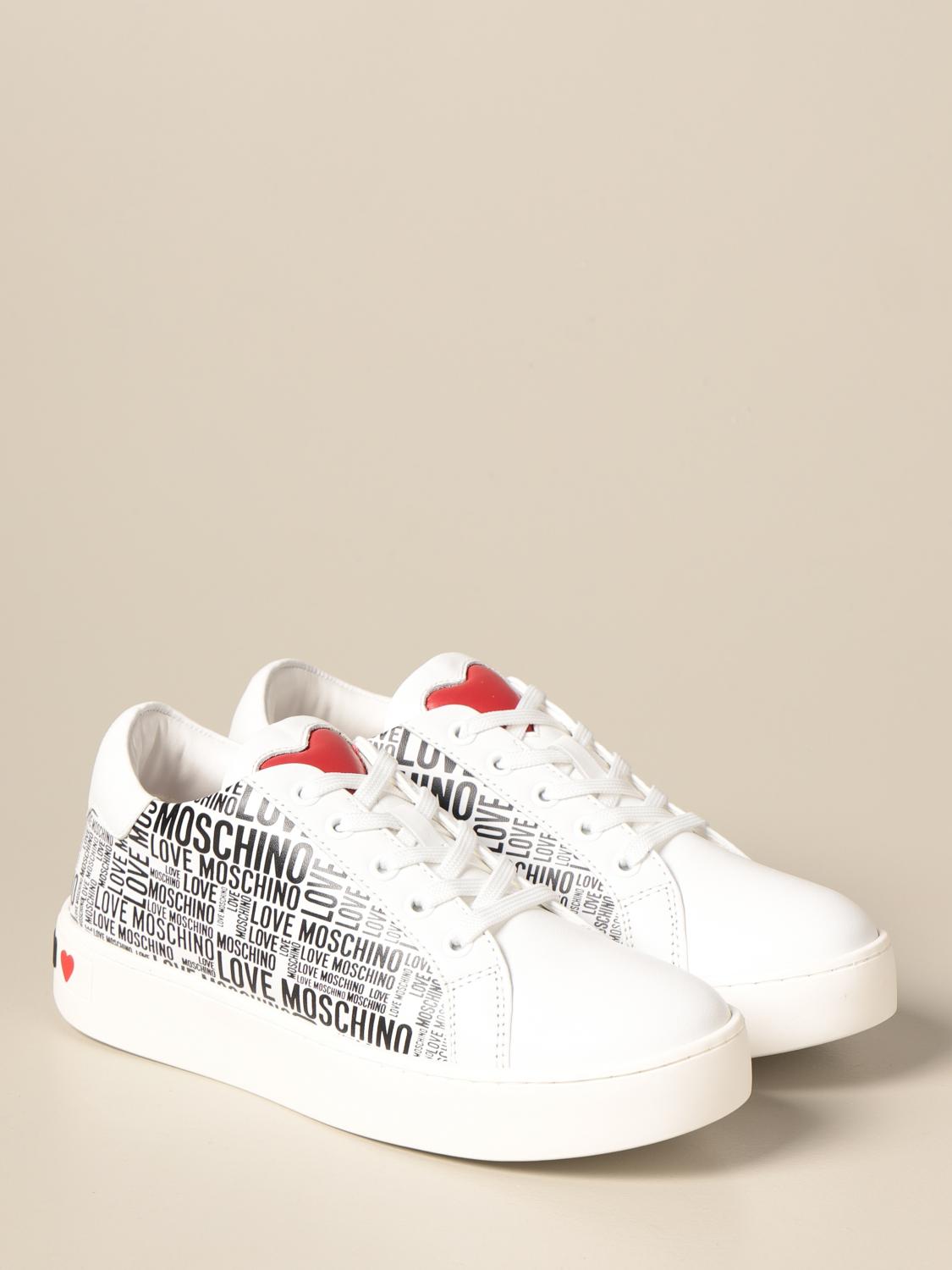 LOVE MOSCHINO laceup sneakers in synthetic leather with all over logo
