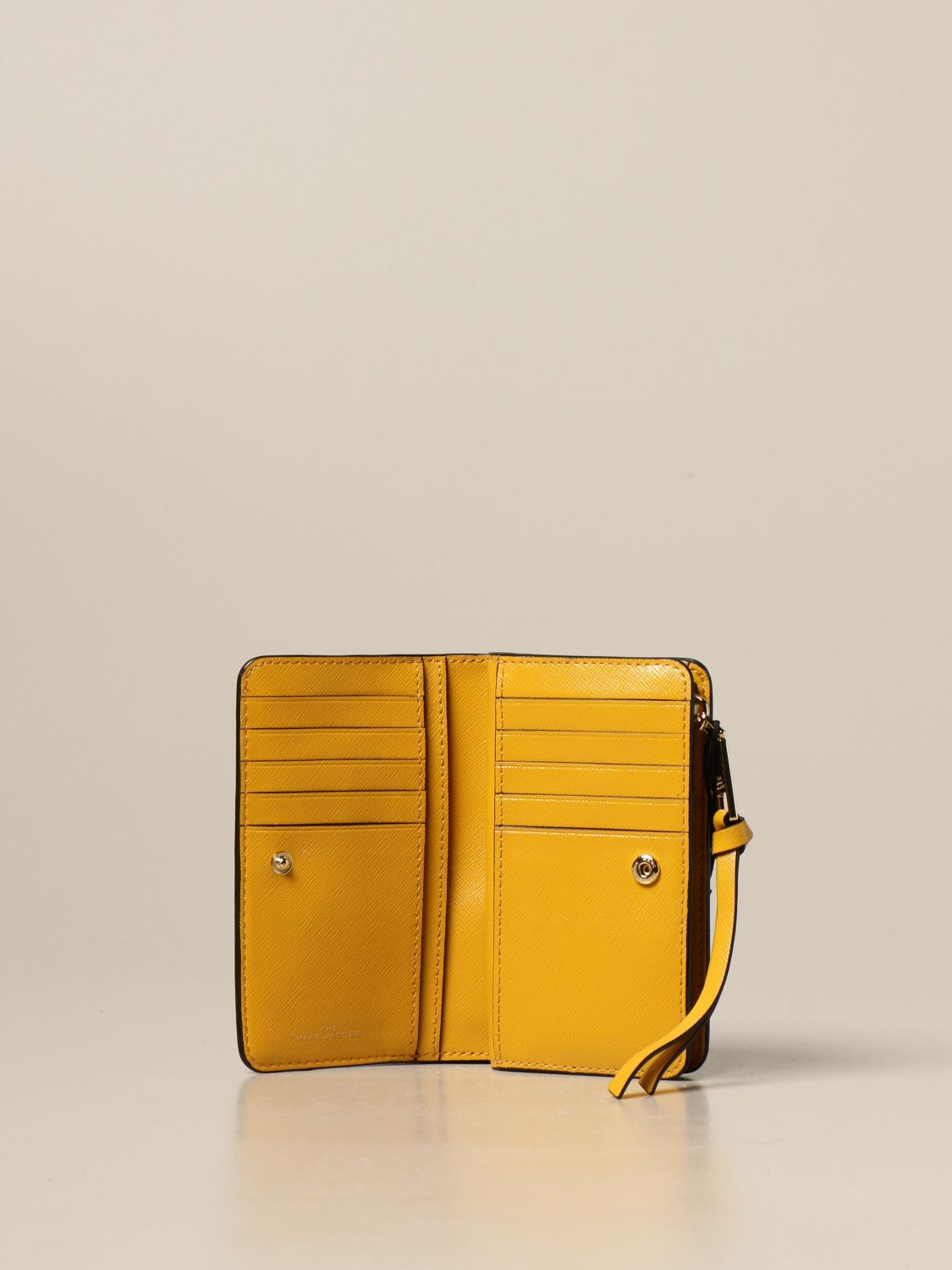 Marc Jacobs Snapshot Bi-Fold Wallet Leather Beige Green Sr37