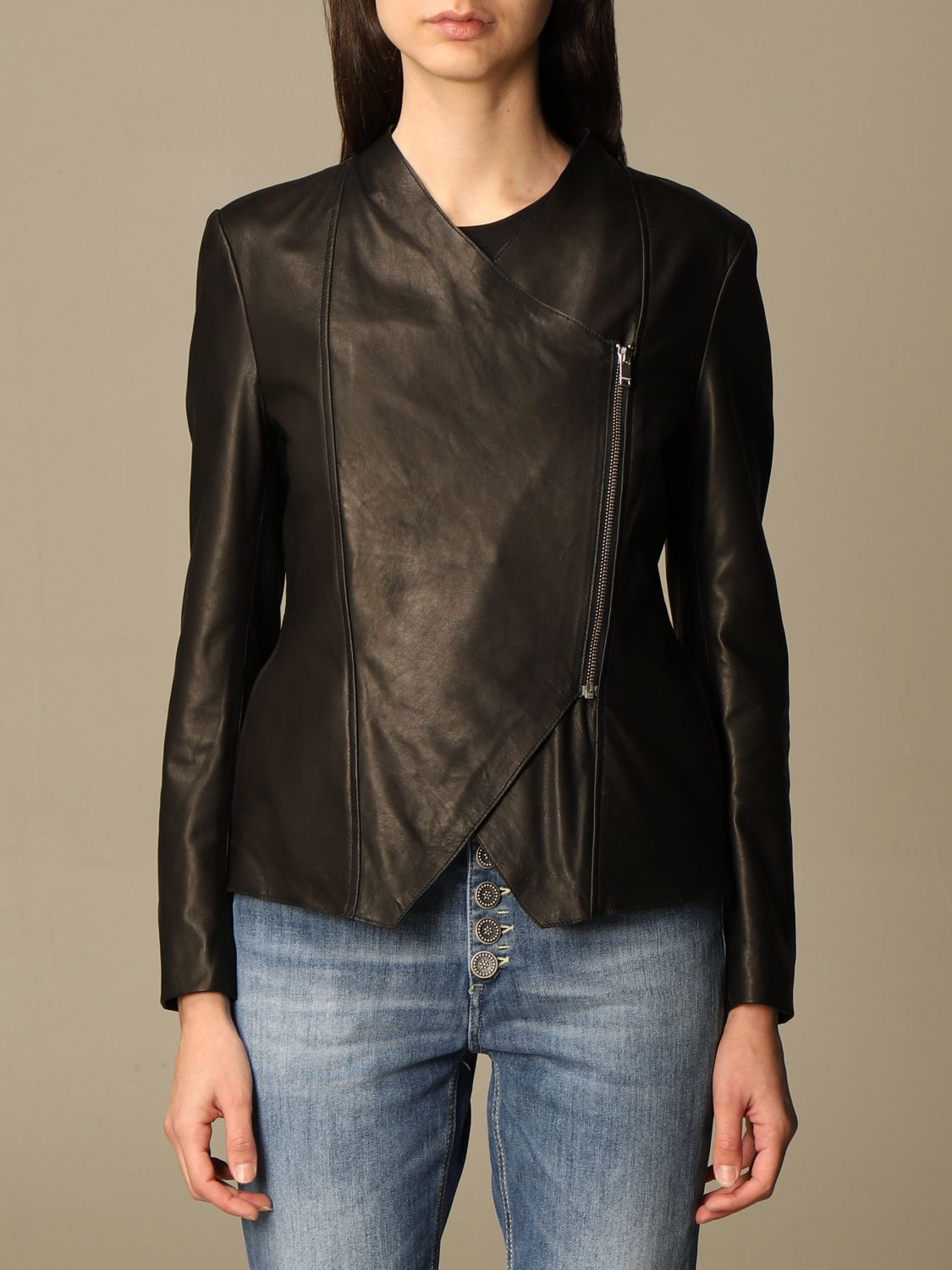Komedieserie Danmark Menda City DONDUP: leather jacket with zip | Jacket Dondup Women Black | Jacket Dondup  DJ382PL0246 GIGLIO.COM