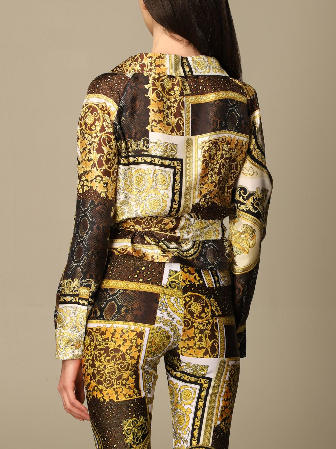 VERSACE: cropped shirt with side knot | Shirt Versace Women Gold ...