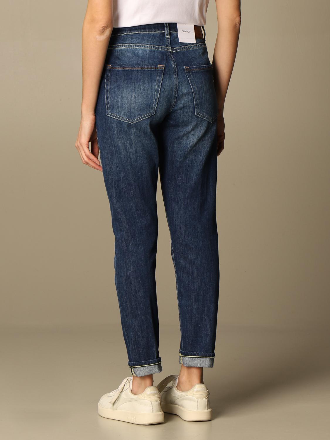 DONDUP: Jeans a vita alta in denim used - Blue | Jeans Dondup  DP466DS0107DBB8 GIGLIO.COM