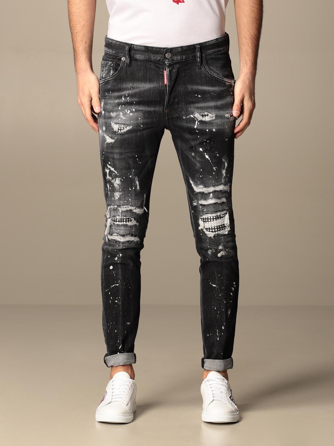 DSQUARED2 Jeans In Used Denim With Rips Black Dsquared2 Jeans 
