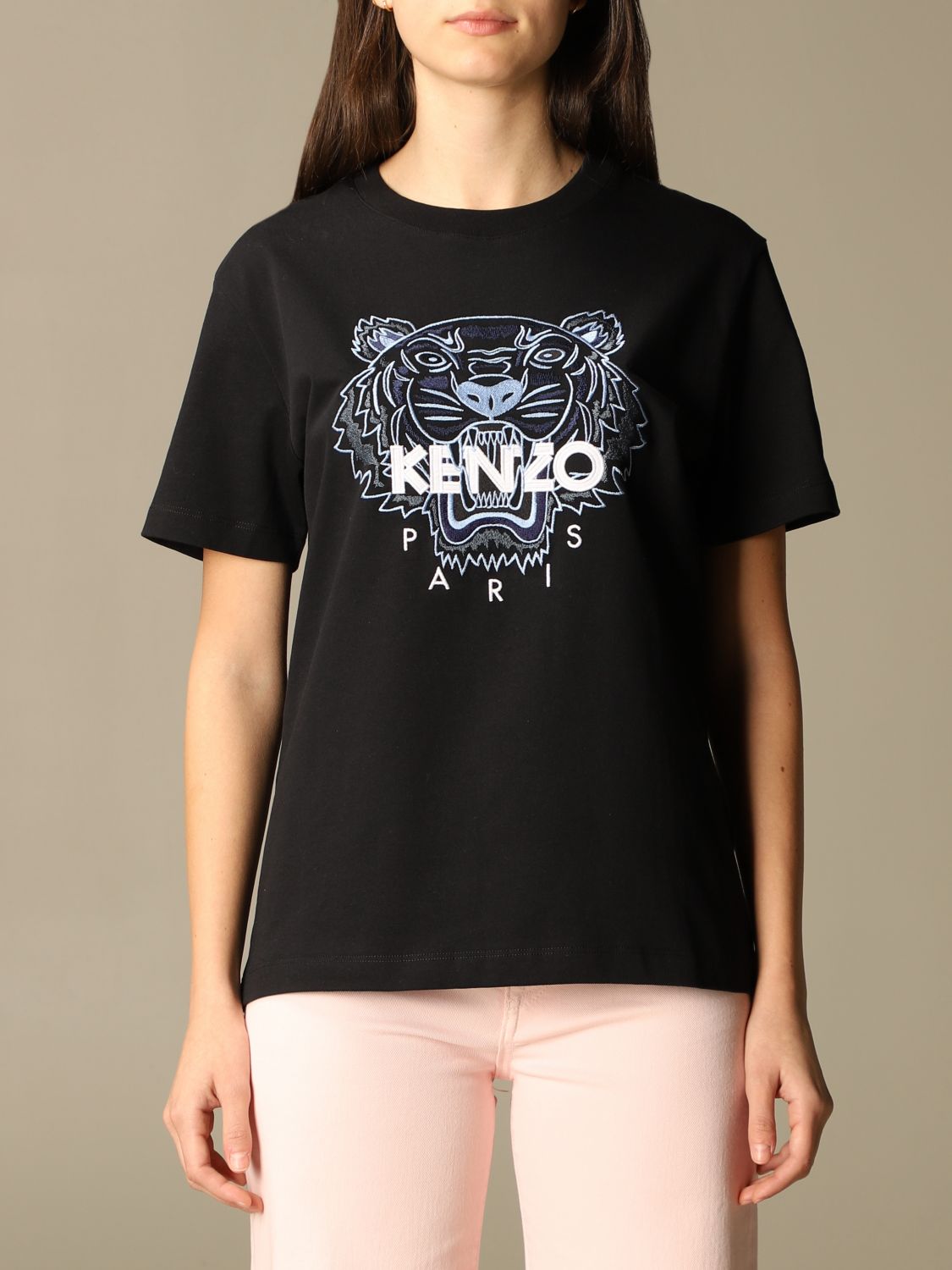 KENZO: cotton T-shirt with Tiger Paris logo - Black | Kenzo t-shirt ...