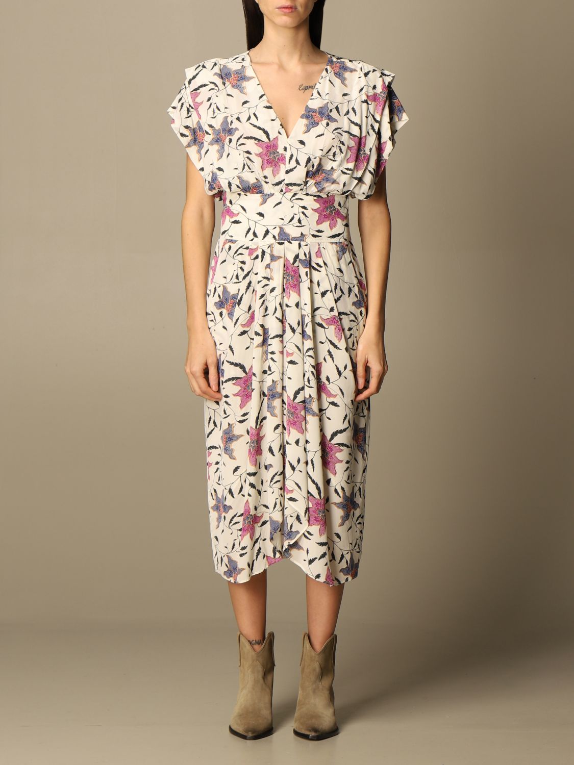 humane subtropisk embargo ISABEL MARANT ETOILE: long dress with floral pattern | Dress Isabel Marant  Etoile Women Ecru | Dress Isabel Marant Etoile RO186021P028E GIGLIO.COM