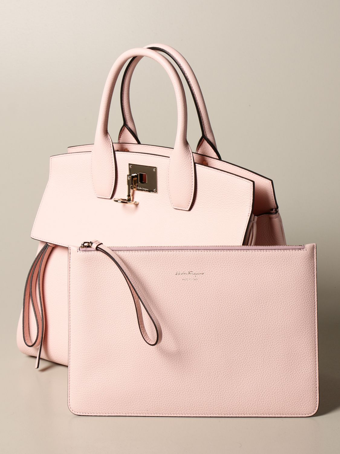 FERRAGAMO: The Studio bag in textured leather - Pink  Ferragamo handbag  21H167 740836 online at