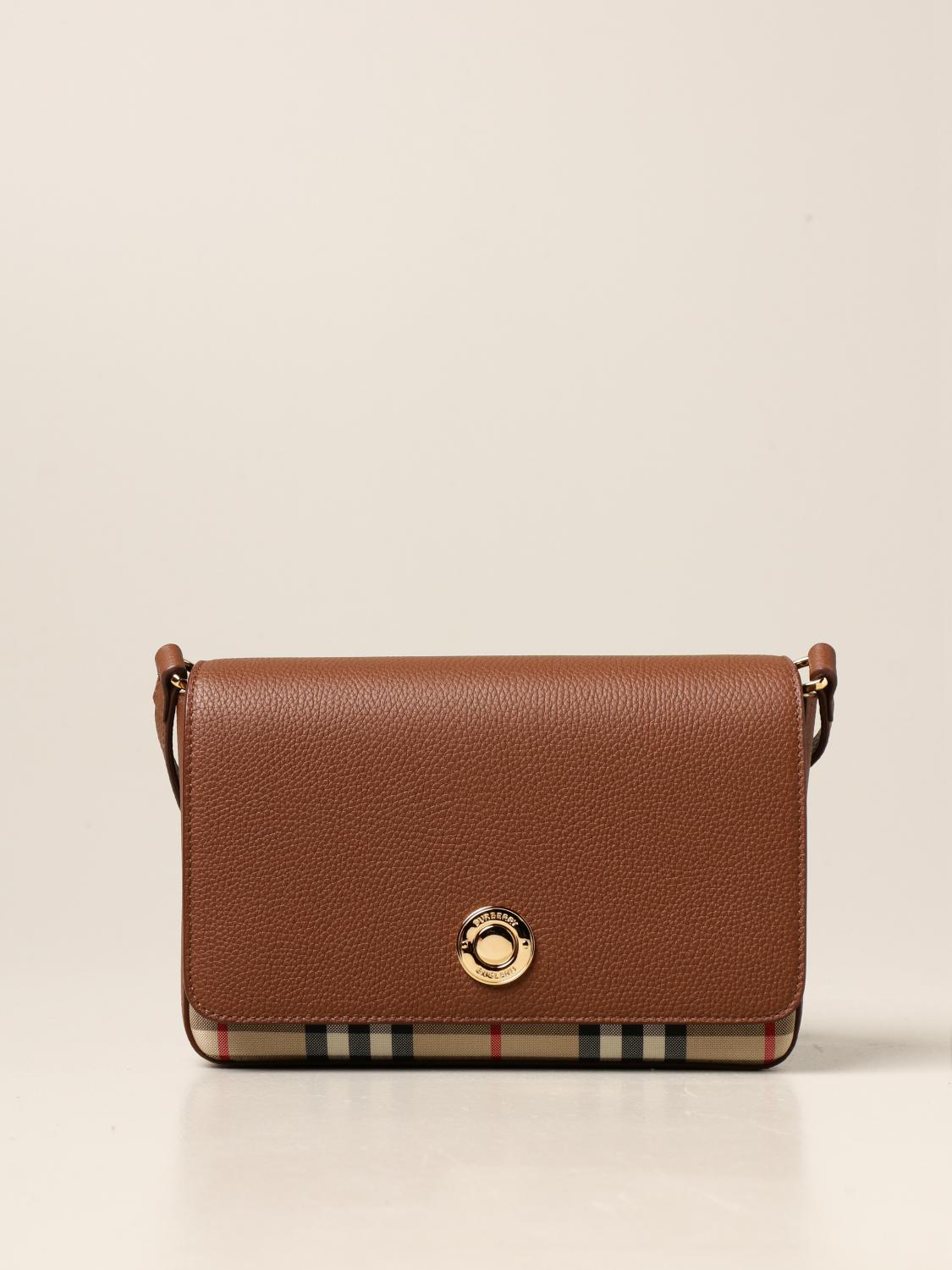 BURBERRY shoulder bag in check canvas and leather Crossbody Bags