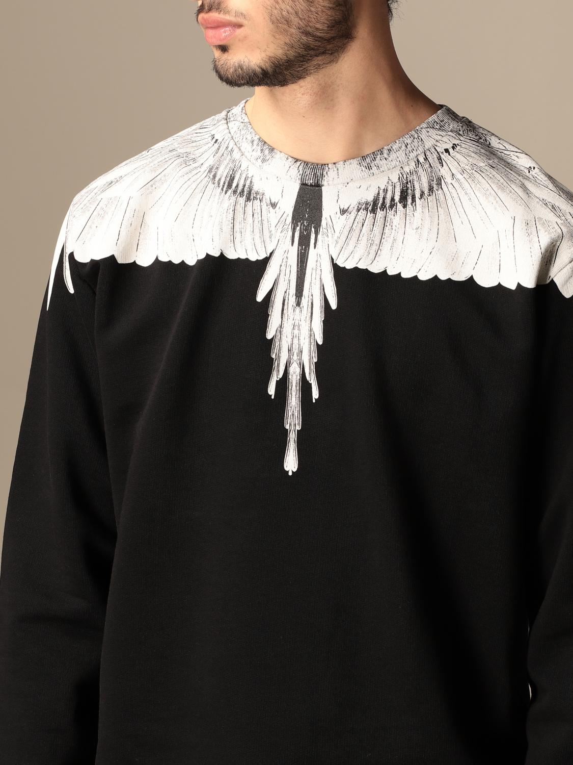 MARCELO BURLON: Felpa a girocollo in cotone con piume di uccelli - Nero 1 | Felpa  Marcelo Burlon CMBA009R21FLE001 GIGLIO.COM