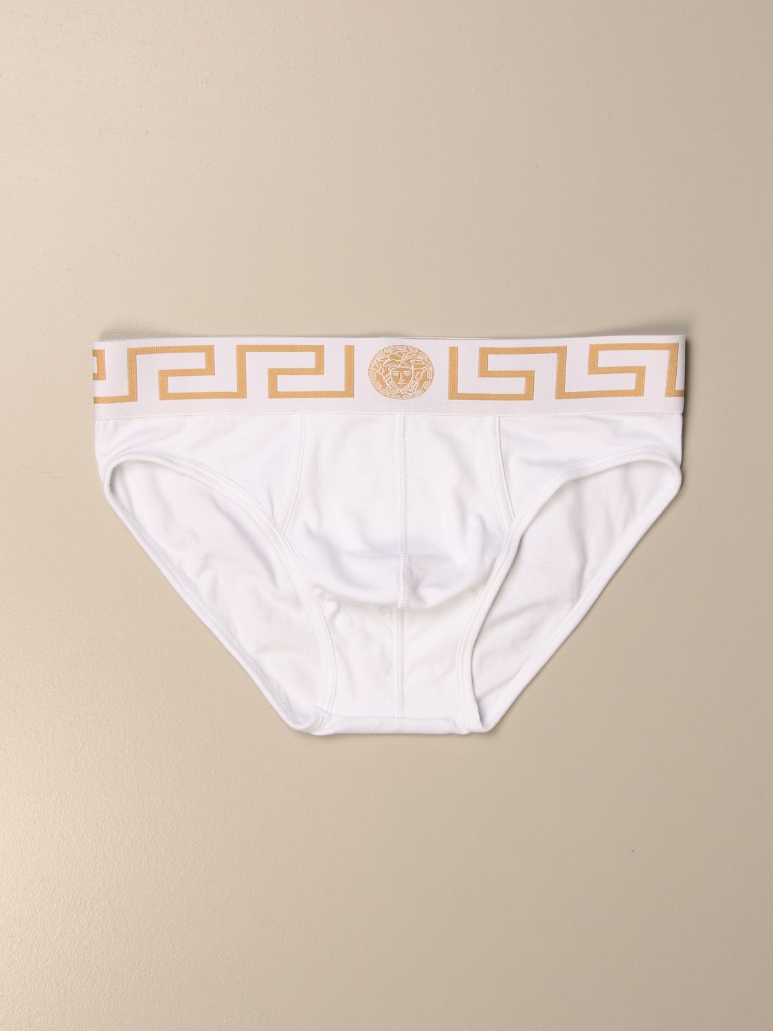 VERSACE: briefs with Greek and medusa head - White | Versace underwear ...