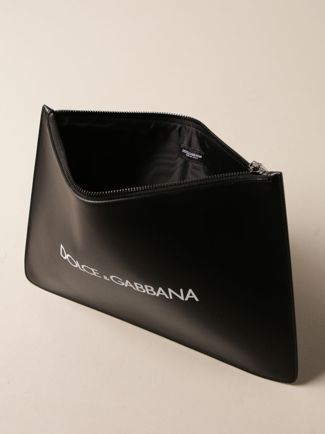 DOLCE & GABBANA: clutch bag in calfskin with logo - Black